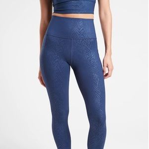 Athleta Salutation Stash Pocket II Embossed Tight in Medusa Enchanted Blue.